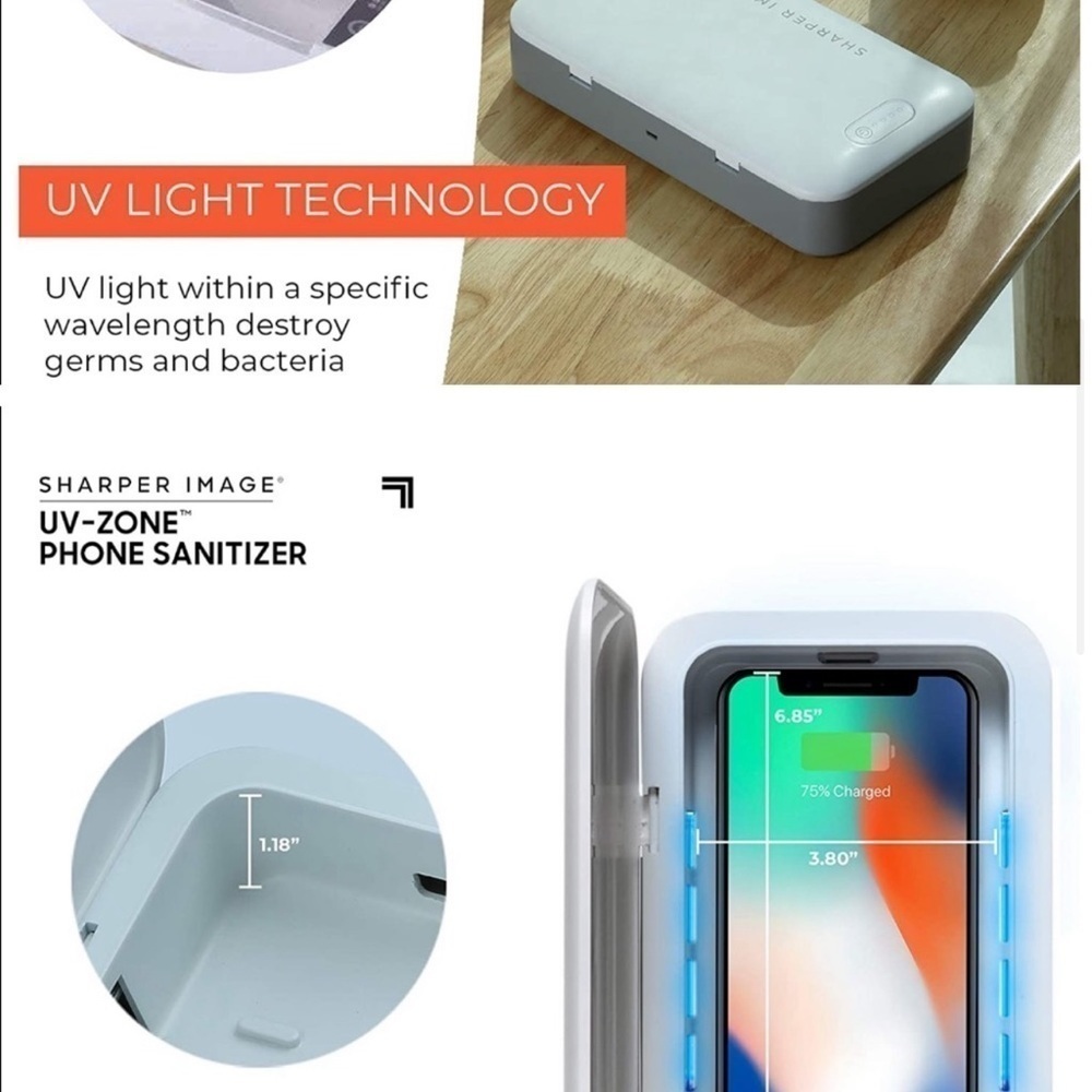 NIB Sharper Image UV Phone Sanitizer UV Zone Essentials Sanitize Charger - Picture 10 of 10